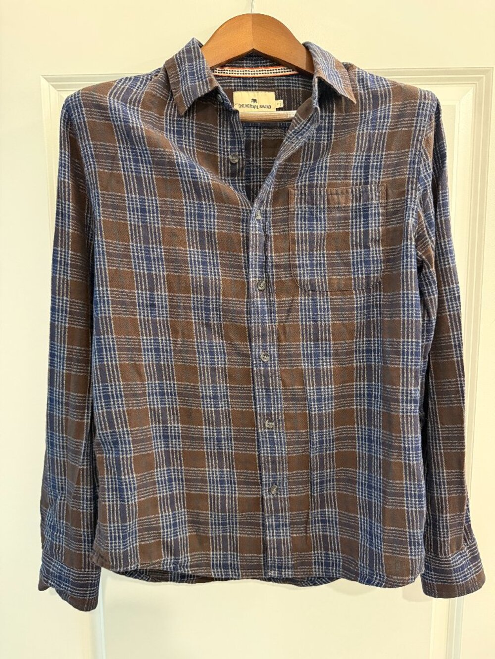 The Normal Brand Blue and Brown Plaid One Pocket Flannel Small Men's Shirt Comfy